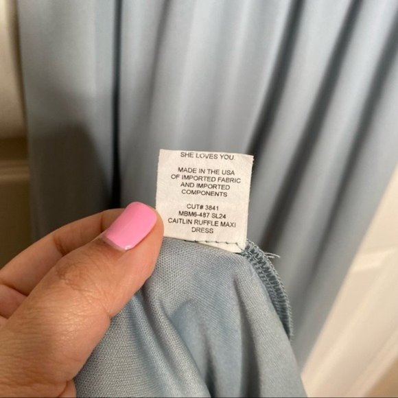 Show Me Your Mumu Caitlin Ruffle Maxi Dress in Steel Blue Chiffon Size Small - Picture 10 of 11